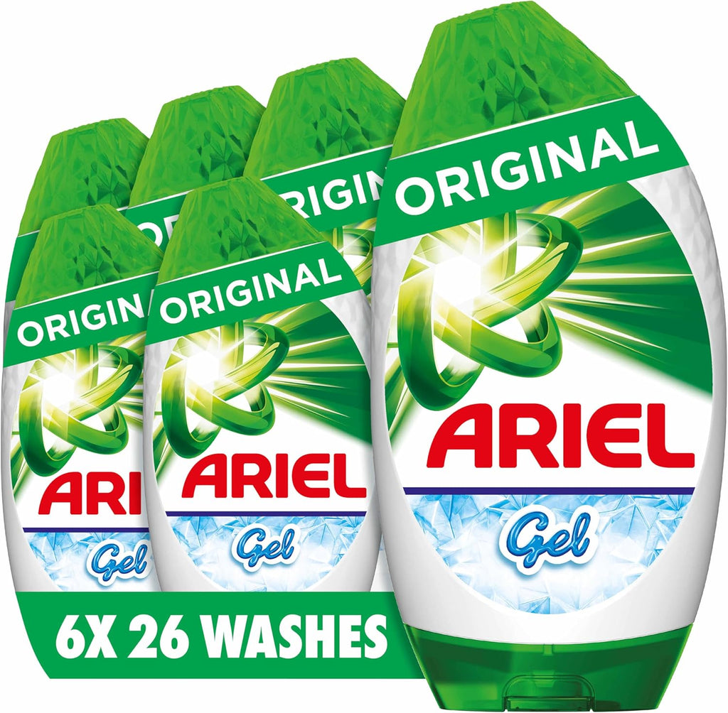 Ariel Washing Liquid Laundry Detergent Gel, 156 Washes (6 x 858 ml), Original, Brrrilliant Stain & Odour Removal From As Low As 15˚C