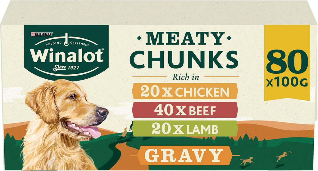 WINALOT Meaty Chunks Mixed in Gravy Wet Dog Food Pouches 80x100g