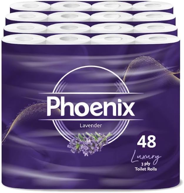 Phoenix Toilet Rolls – 60 Pack | 3 Ply Lavender Scented Toilet Paper | Bulk Buy, Soft, Quilted, Sustainably Sourced, Eco- Friendly Luxury Bathroom Tissue