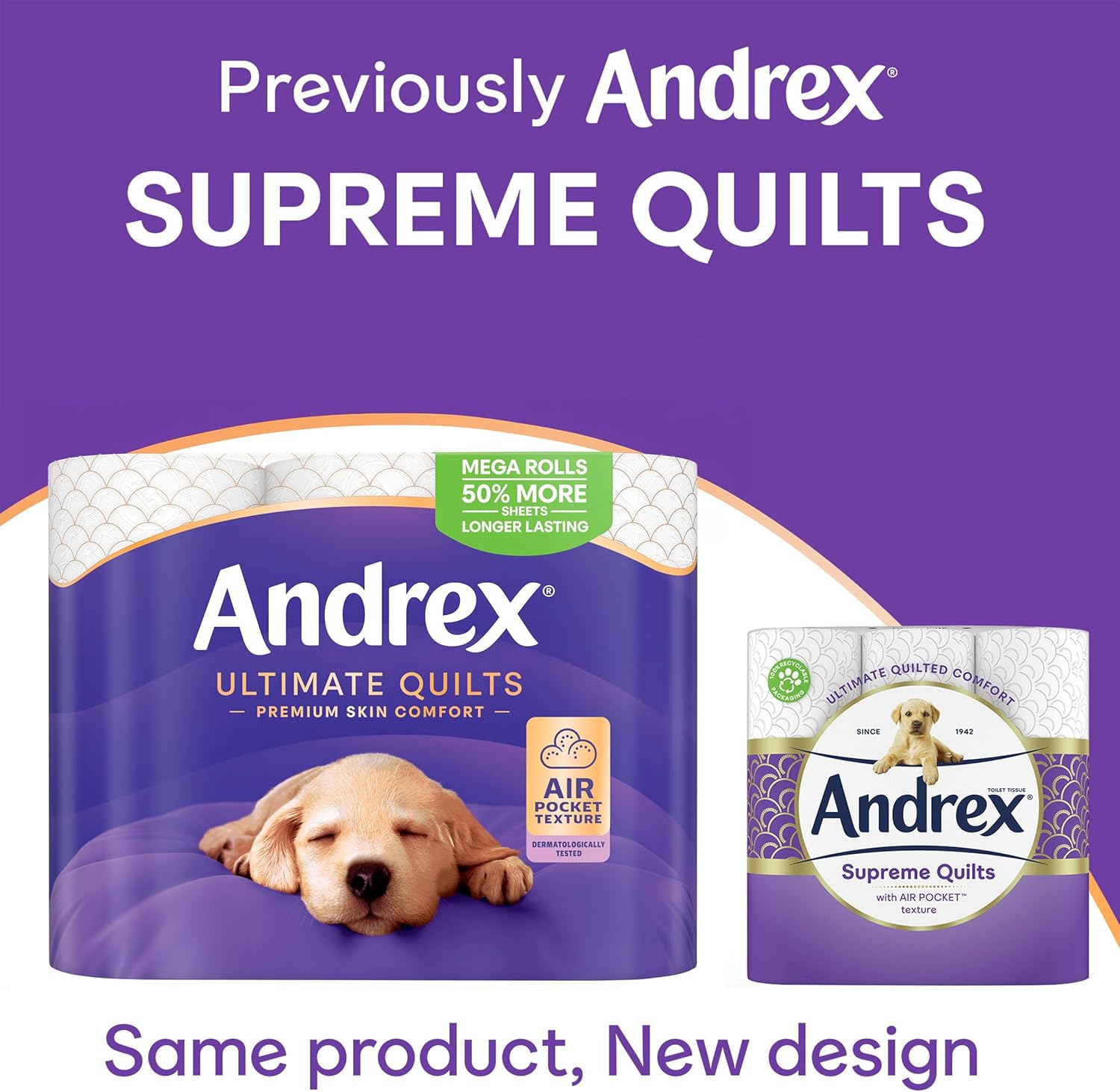 Andrex Ultimate Quilts 24 Mega Toilet Rolls = 36 Standard Toilet Rolls, 50% Longer Lasting Paper, Air Pocket Technology for Soft, Thick Sheets, FSC Certified