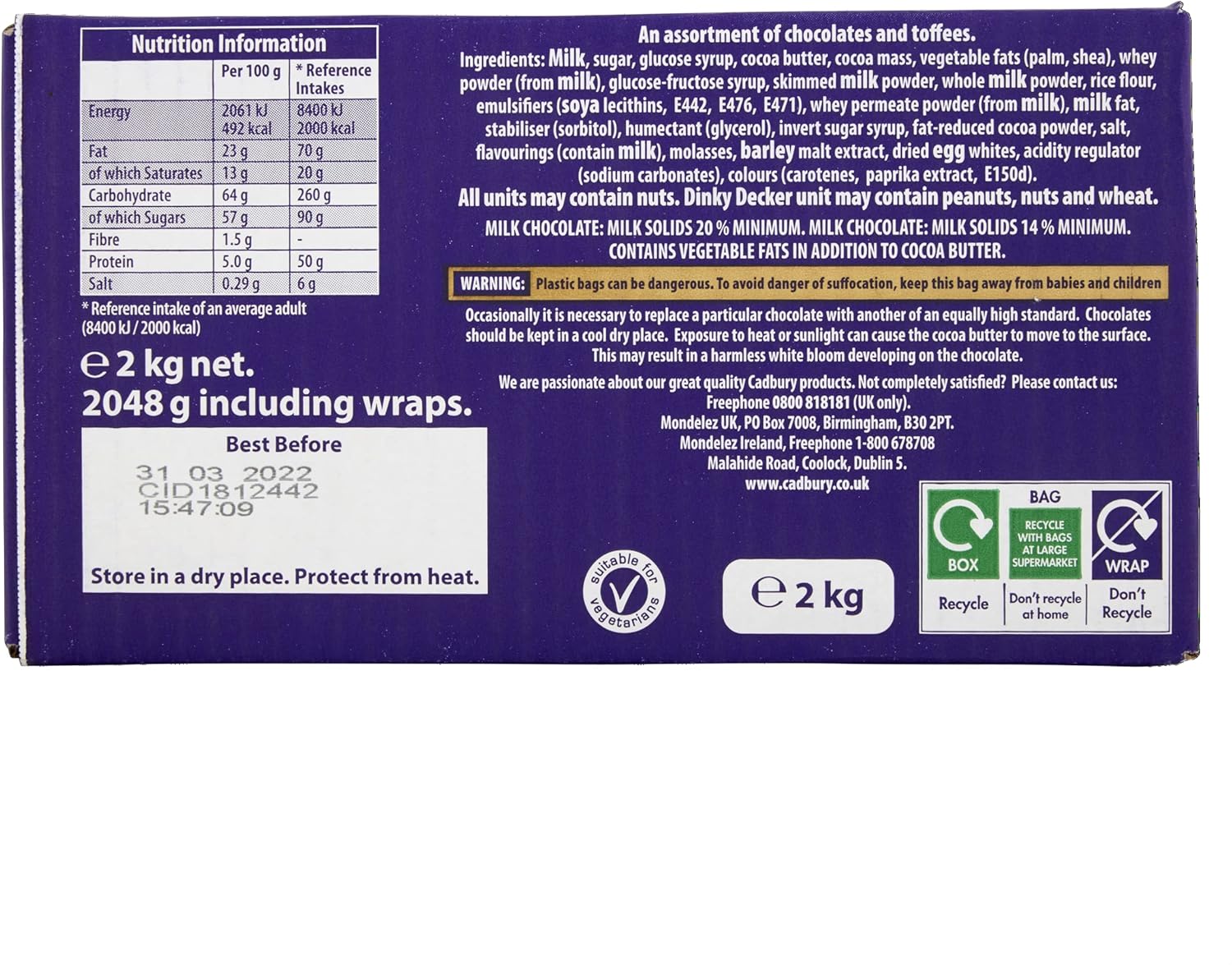 Cadbury Heroes Chocolate Bulk Sharing Box, Milk Chocolates Individually Wrapped, 2 Kg (Pack of 2)