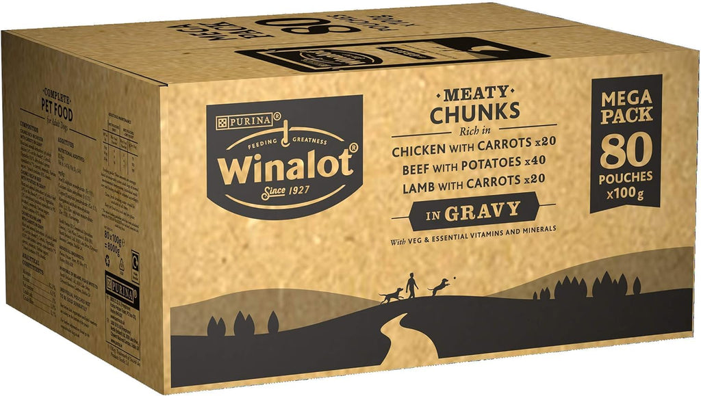 WINALOT Meaty Chunks Mixed in Gravy Wet Dog Food Pouches 80x100g