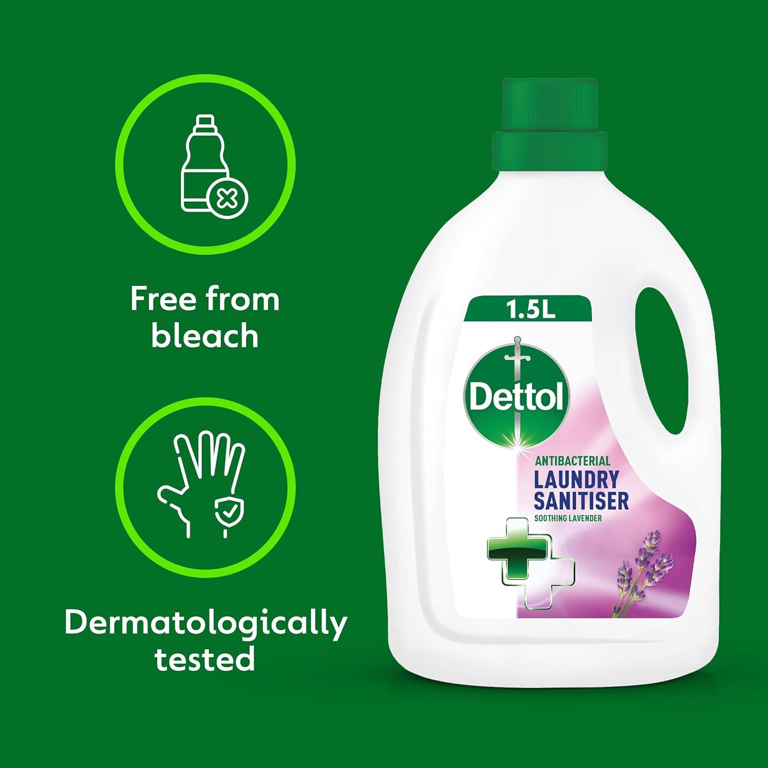 Dettol Laundry Sanitiser, Antibacterial, Lavender Scented, 6L Total (1.5L x 4pck) 12hr Freshness, Removes Odour, Prevents colour fading, Kills 99.9 Percent of Bacteria