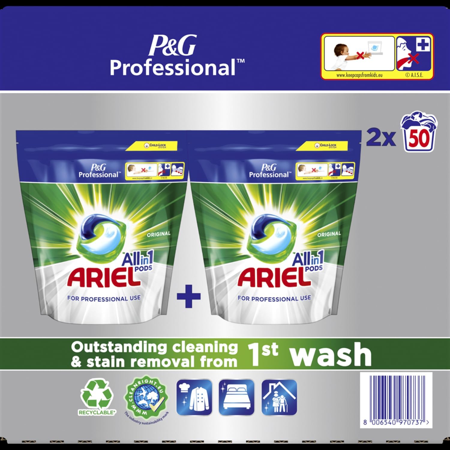Ariel Professional Liquipods All in One Regular 2x50 Pods (Pack of 2),100 Washes