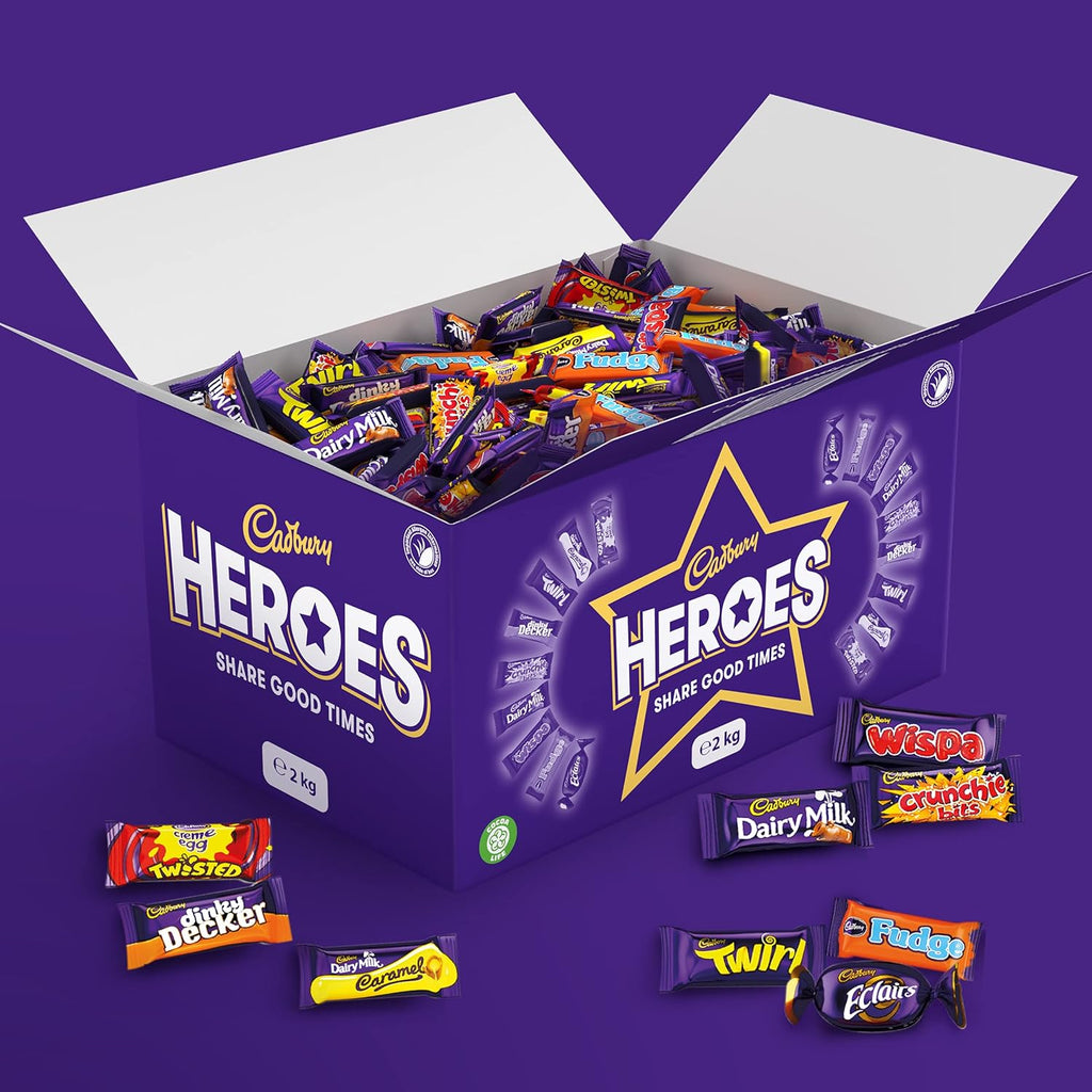 Cadbury Heroes Chocolate Bulk Share Box, Assorted Mini-Size Milk Chocolate Bars, Perfect for Gifting and Sharing, 2 kg (Pack of 1)