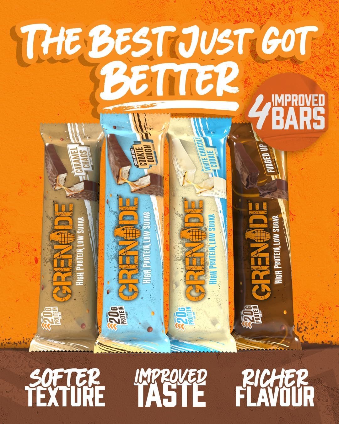 Grenade High Protein, Low Sugar Bar - Chocolate Chip Cookie Dough, 12 x 60 g (Packaging May Vary)