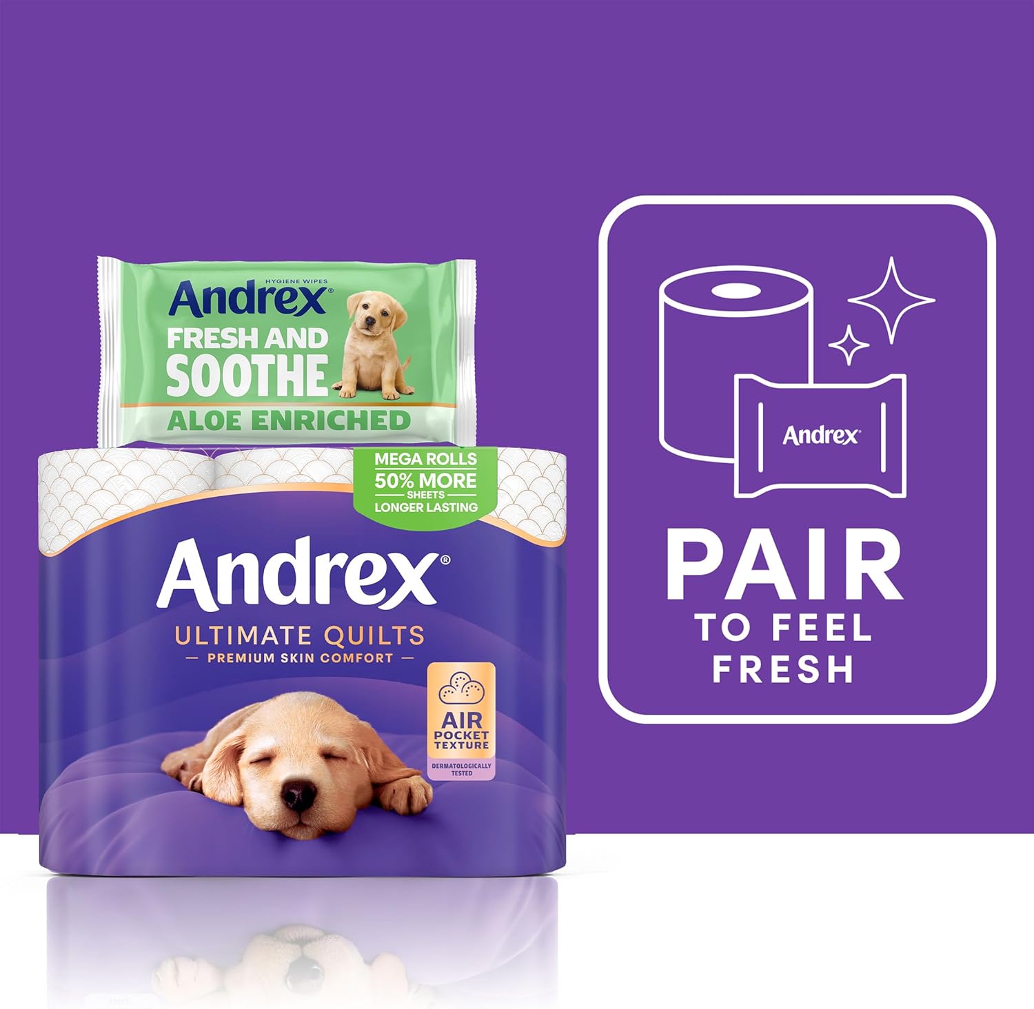 Andrex Ultimate Quilts 24 Mega Toilet Rolls = 36 Standard Toilet Rolls, 50% Longer Lasting Paper, Air Pocket Technology for Soft, Thick Sheets, FSC Certified