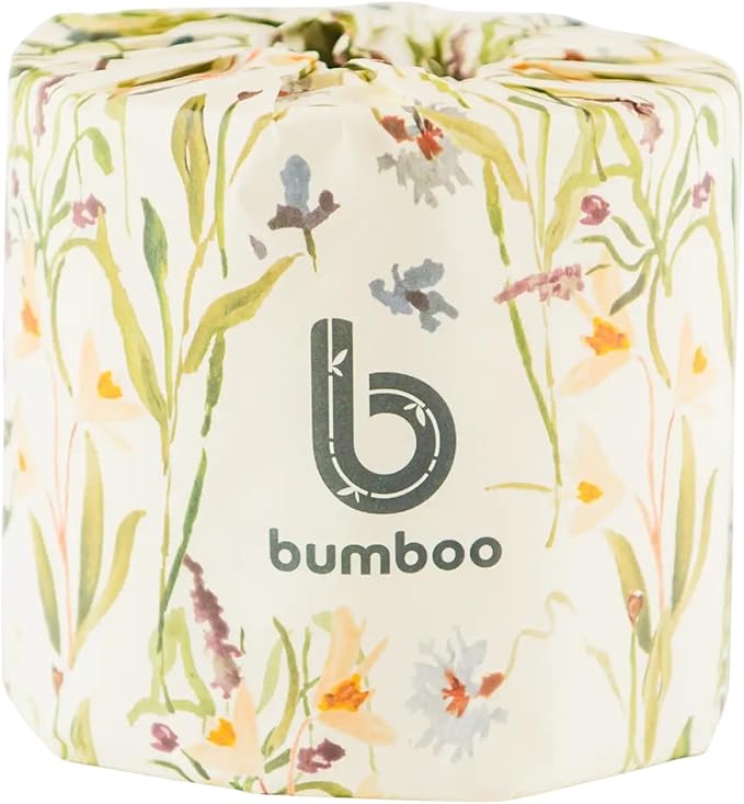 Bumboo Bamboo Toilet Roll 24 Pack | Wildflower Edition Wrapped Toilet Paper 3 ply, 300 Sheets | Eco Friendly Toilet Paper | Plastic-Free, Soft, Strong, Sustainable & Biodegradable Toilet Tissue