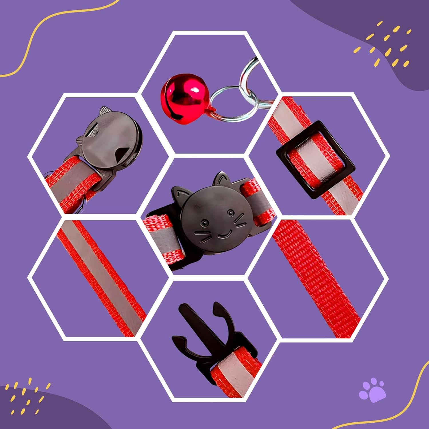 SereneStock Cat Collar- Reflective Cat Collars with Bells- Quick Release Cat Collar- Adjustable to Fit All Cats- Breakaway Safe Kitten Collar (12 Pack) (Mix Color)