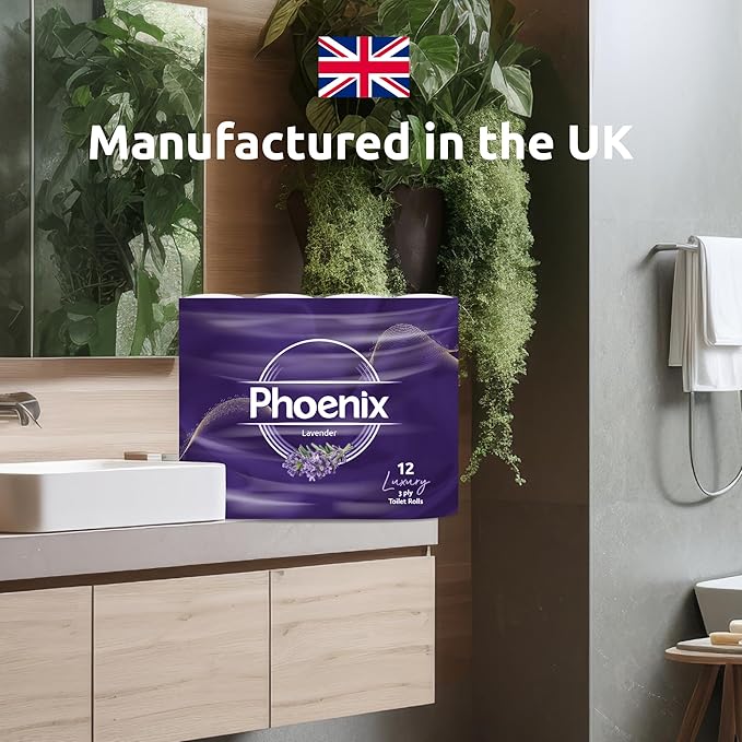 Phoenix Toilet Rolls – 60 Pack | 3 Ply Lavender Scented Toilet Paper | Bulk Buy, Soft, Quilted, Sustainably Sourced, Eco- Friendly Luxury Bathroom Tissue