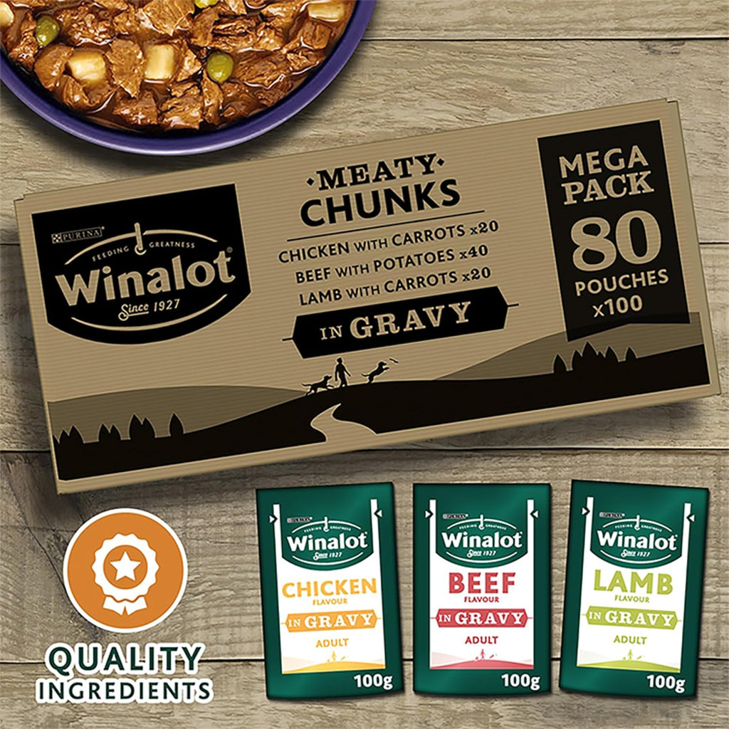 WINALOT Meaty Chunks Mixed in Gravy Wet Dog Food Pouches 80x100g