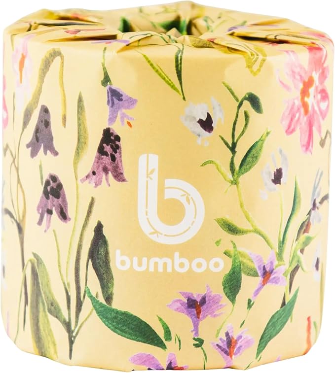Bumboo Bamboo Toilet Roll 24 Pack | Wildflower Edition Wrapped Toilet Paper 3 ply, 300 Sheets | Eco Friendly Toilet Paper | Plastic-Free, Soft, Strong, Sustainable & Biodegradable Toilet Tissue