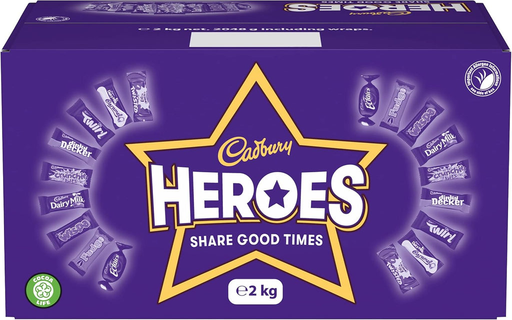 Cadbury Heroes Chocolate Bulk Share Box, Assorted Mini-Size Milk Chocolate Bars, Perfect for Gifting and Sharing, 2 kg (Pack of 1)