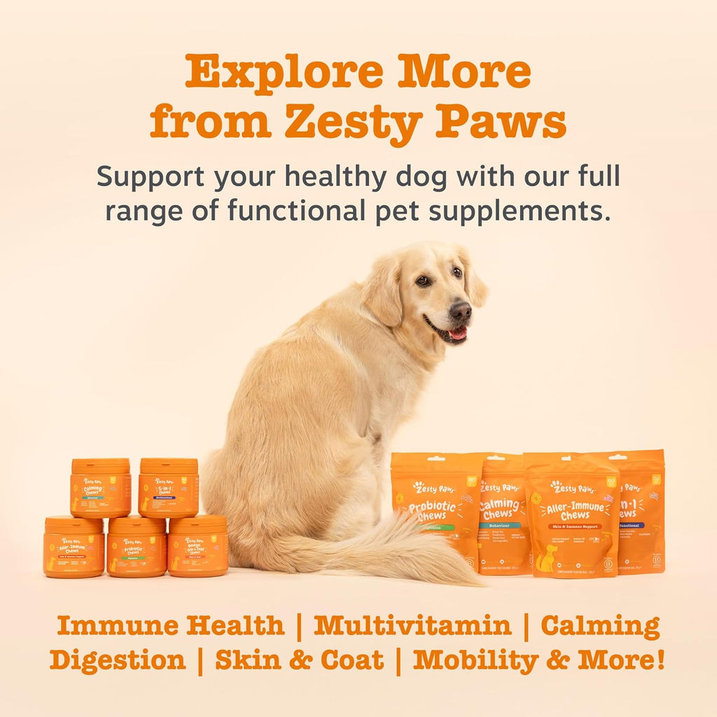 Zesty Paws Aller-Immune Chews for Dogs | Supports Immune Function, Helps Gut, Skin & Coat Health, For Itchy, Dry Skin | Contains Salmon Oil, Prebiotics, Probiotics, Vitamin A | Daily Use | 90 Chews