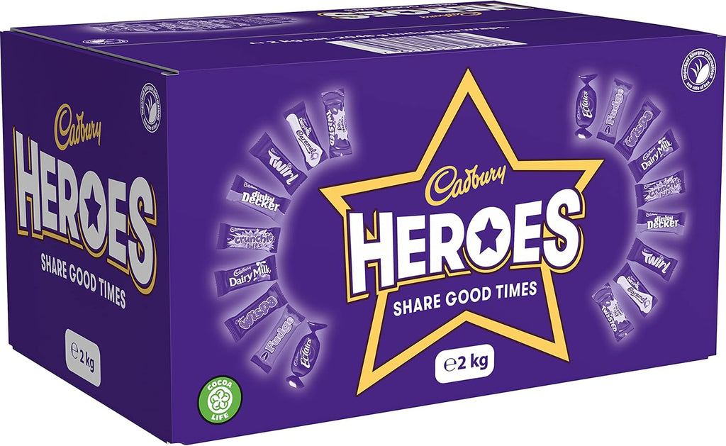 Cadbury Heroes Chocolate Bulk Share Box, Assorted Mini-Size Milk Chocolate Bars, Perfect for Gifting and Sharing, 2 kg (Pack of 1)