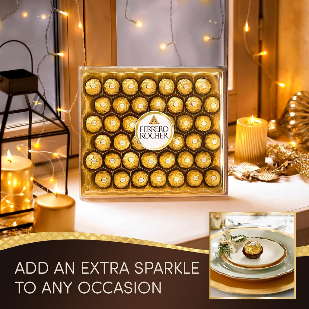 Ferrero Rocher Chocolates Gift Box for Christmas 42 Pieces - Milk Chocolate and Hazelnuts - Gifts, Sharing, Special Occasions - (525g)