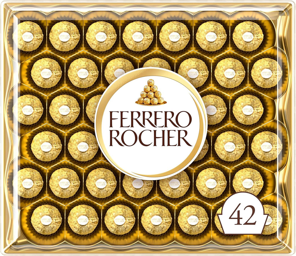 Ferrero Rocher Chocolates Gift Box for Christmas 42 Pieces - Milk Chocolate and Hazelnuts - Gifts, Sharing, Special Occasions - (525g)