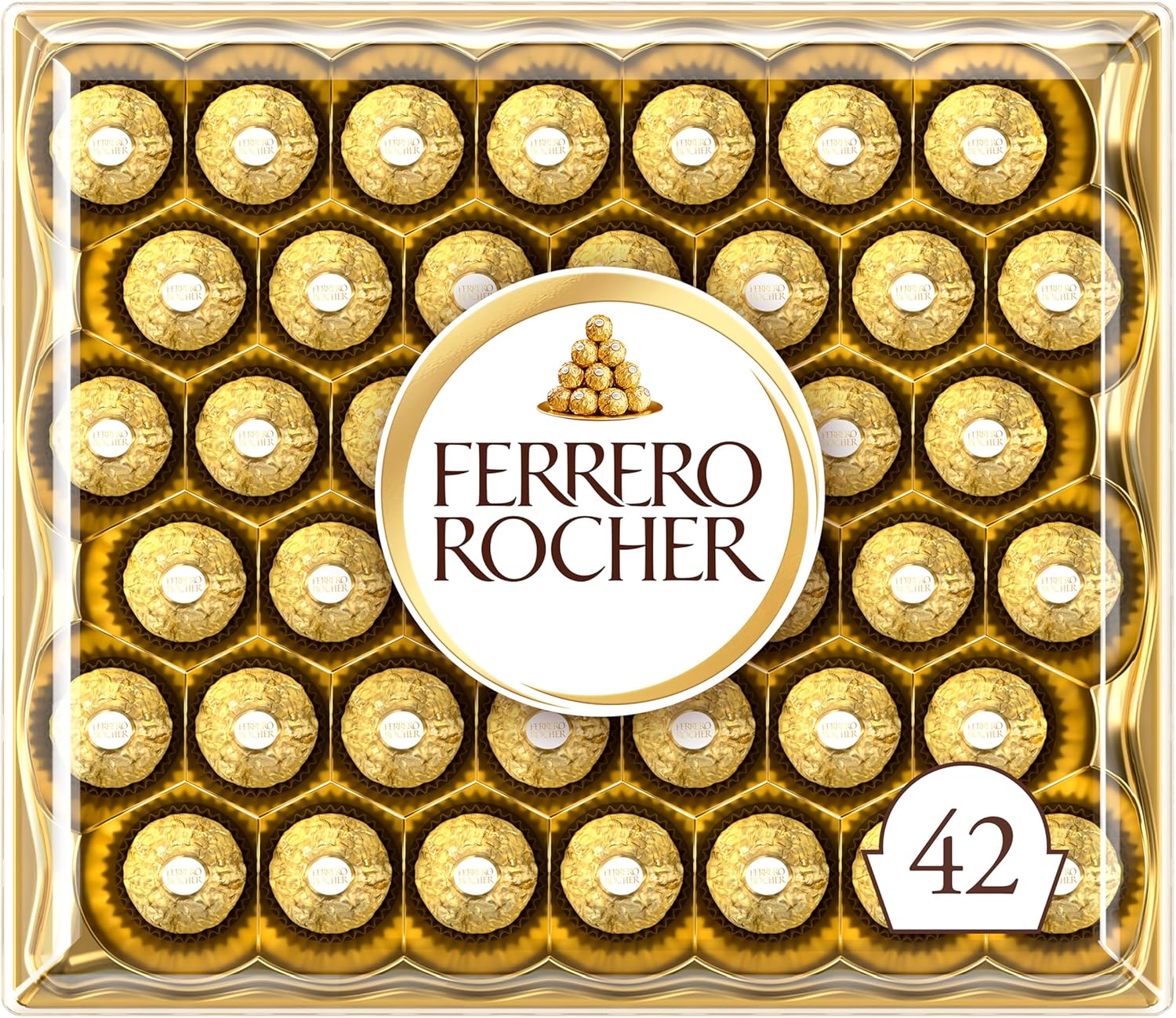 Ferrero Rocher Chocolates Gift Box for Christmas 42 Pieces - Milk Chocolate and Hazelnuts - Gifts, Sharing, Special Occasions - (525g)