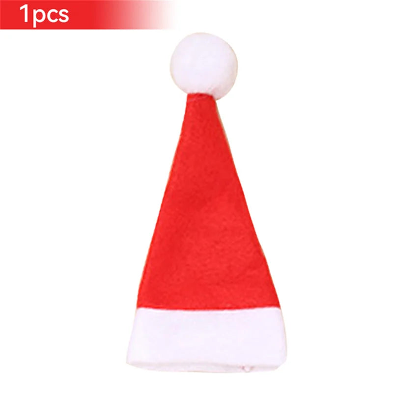 1/10Pcs Mini Santa Hats Christmas Lollipop Hat For  Wine Bottles Cover For Christmas Silverware Holders Table Dinner Decorations