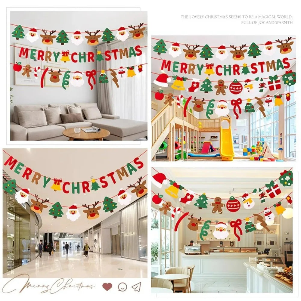 Merry Christmas Handmade DIY Pull Flag Christmas Party Wall Luminous Banner Home Christmas Decorations Room Background Decor