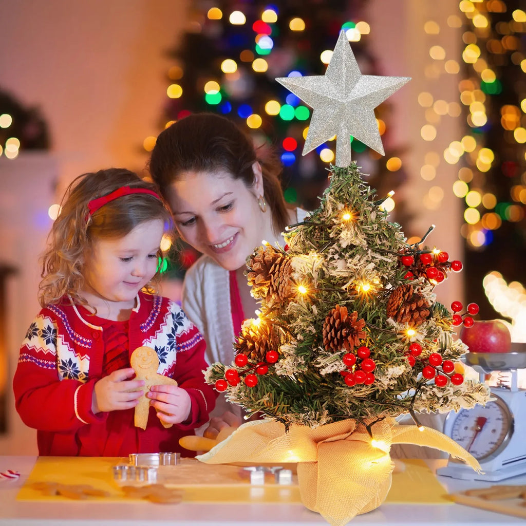 Voltsify Mini Pre Lit Tabletop Artificial DIY Christmas Tree with Star Topper