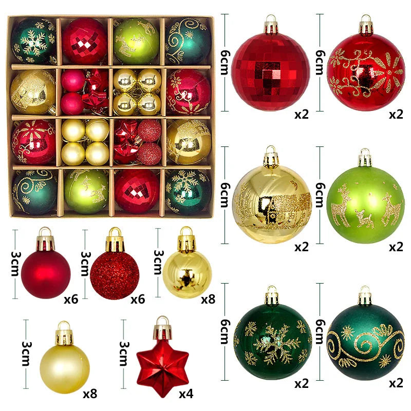 44Pcs 6CM Christmas Ball Christmas Decoration Xmas Tree Pendent Ornaments Home Decor Navidad Party New Year 2026 Party Supplies
