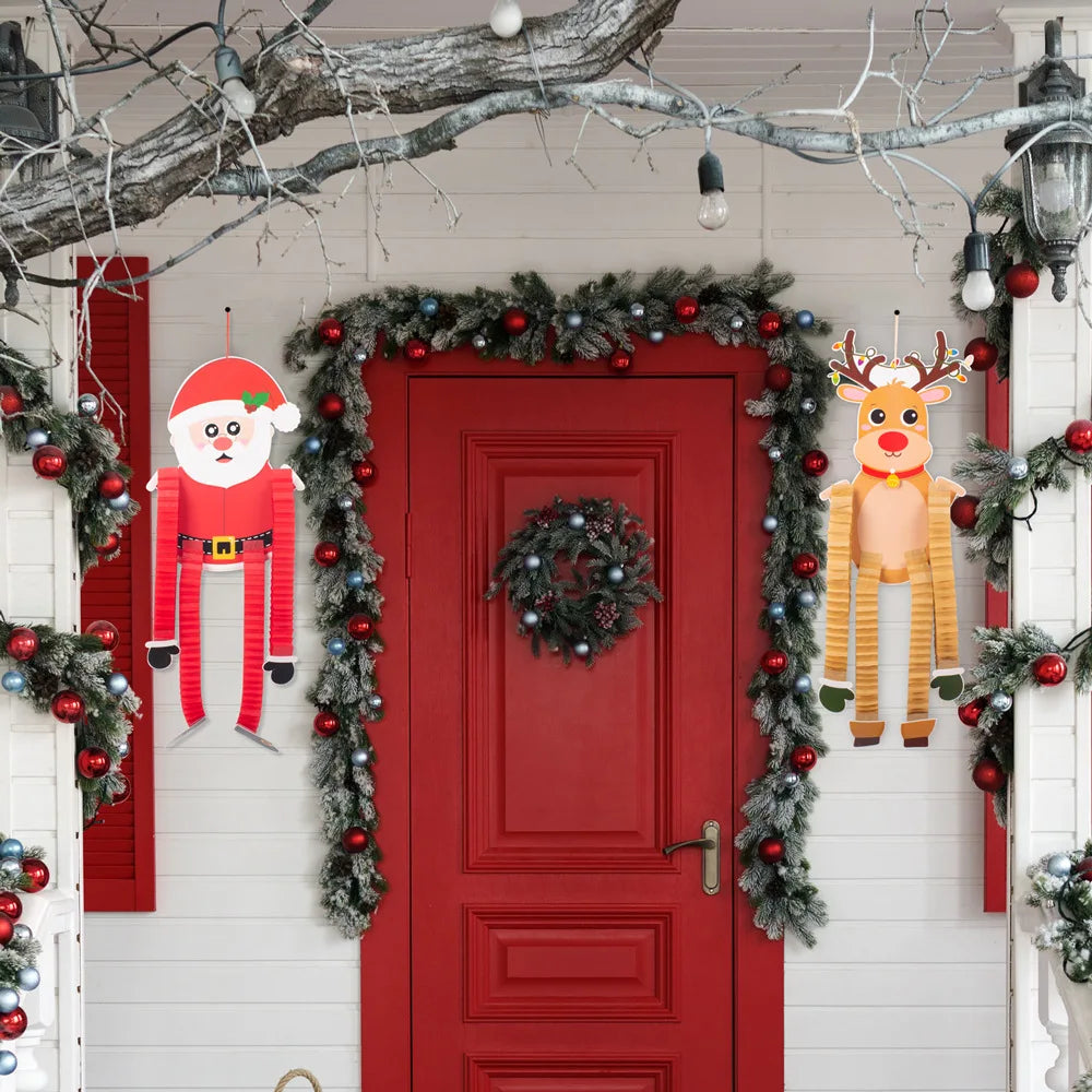 Christmas Decorations Colorful Christmas Paperboard Door Hangings Merry Xmas Santa Plaids Home Wall Door New Year Decor Supplies