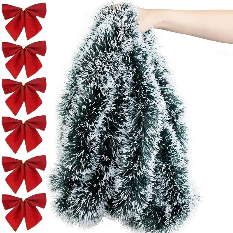 Christmas Bow Tinsel Ribbons Green Cane Ribbon Garland Xmas Tree Hanging Pendent Ribbon Wreath Ornament Party Wedding Home Decor
