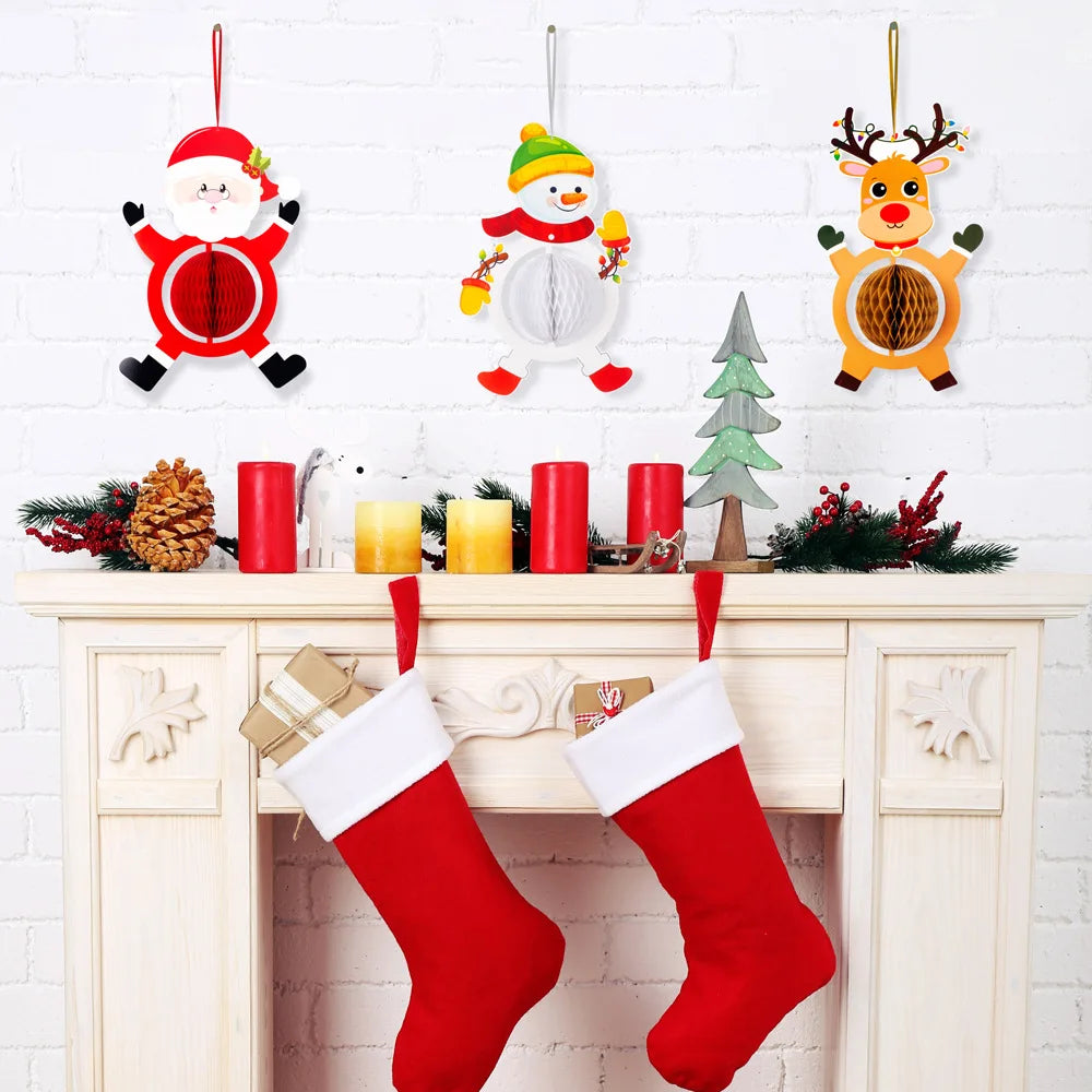 Christmas Decorations Colorful Christmas Paperboard Door Hangings Merry Xmas Santa Plaids Home Wall Door New Year Decor Supplies