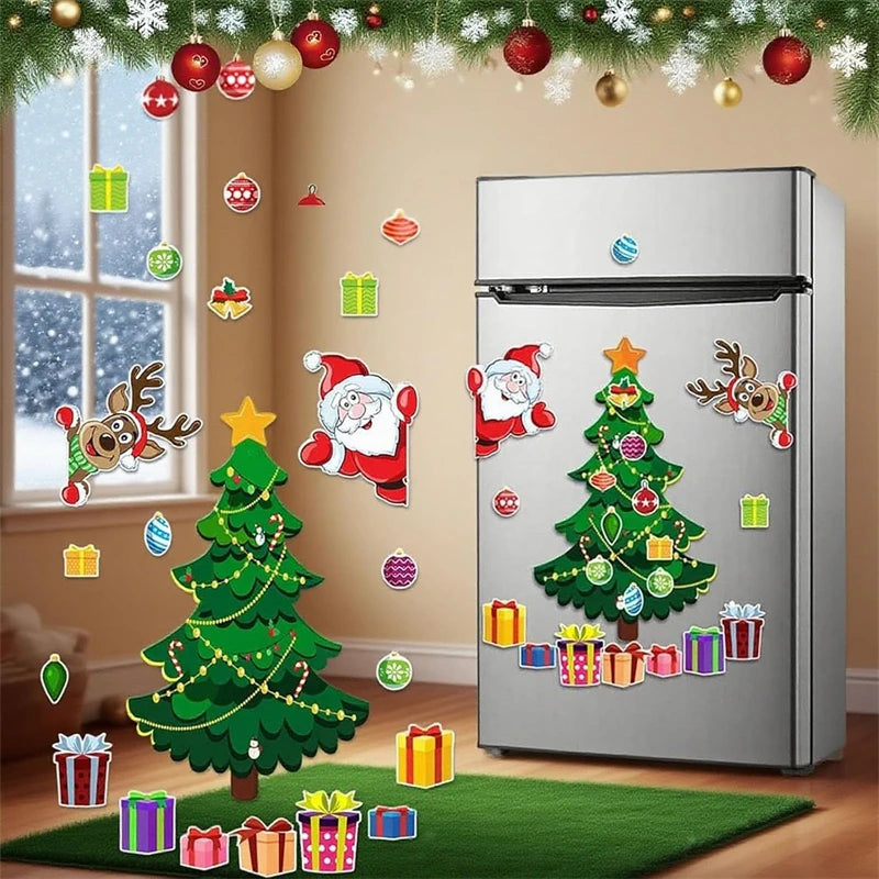 Magnetic Christmas Tree For Refrigerator Door Decor With Santa Reindeer Holiday Magnets Festive Fridge Metal Garage Stickers