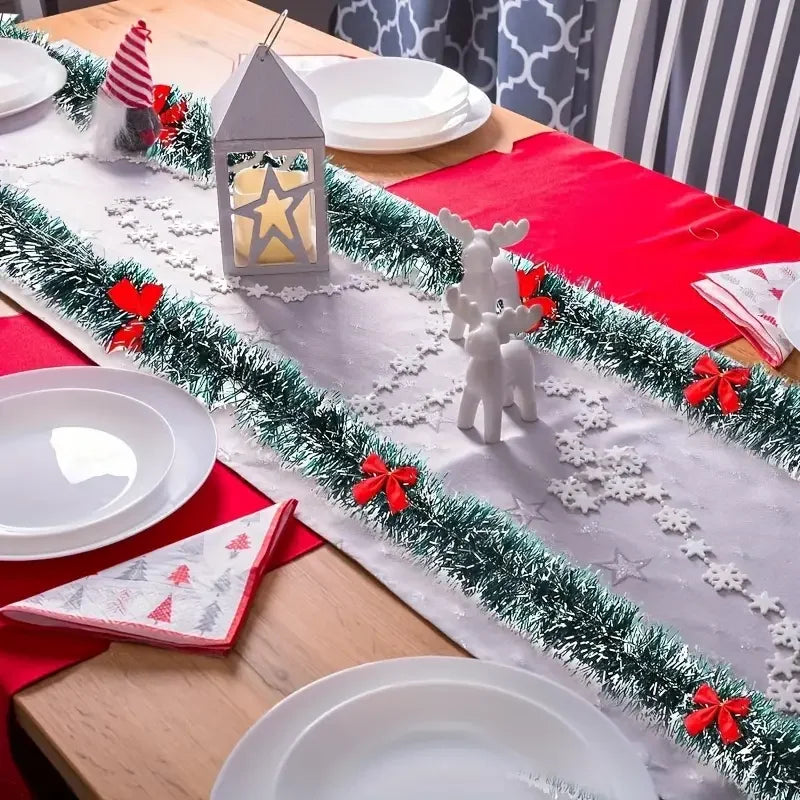 Christmas Bow Tinsel Ribbons Green Cane Ribbon Garland Xmas Tree Hanging Pendent Ribbon Wreath Ornament Party Wedding Home Decor