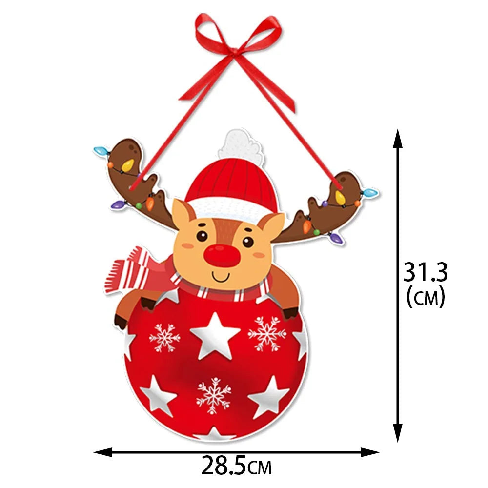 Christmas Decorations Colorful Christmas Paperboard Door Hangings Merry Xmas Santa Plaids Home Wall Door New Year Decor Supplies