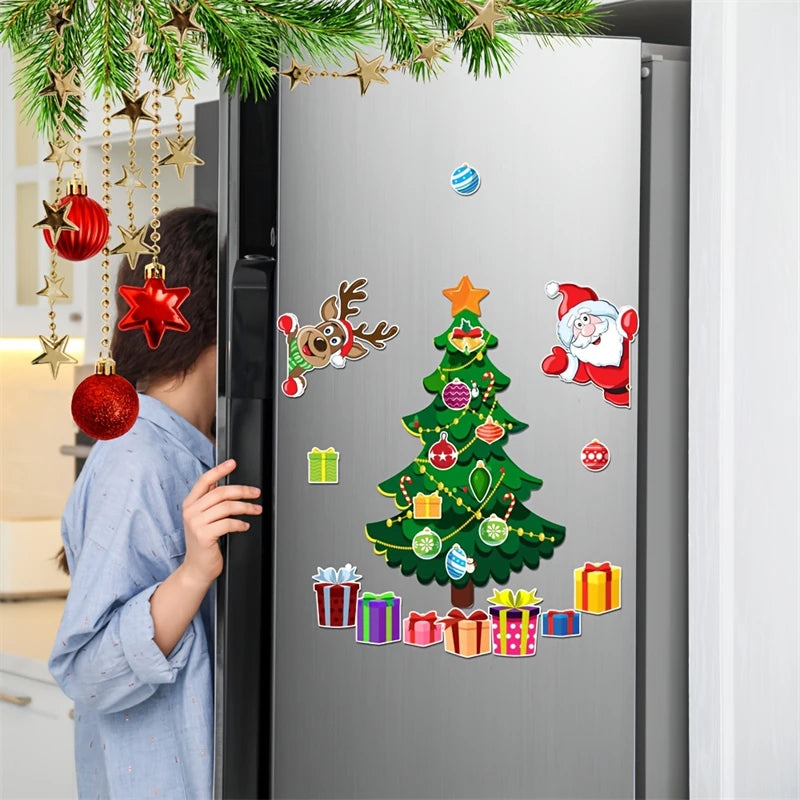 Magnetic Christmas Tree For Refrigerator Door Decor With Santa Reindeer Holiday Magnets Festive Fridge Metal Garage Stickers