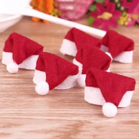 1/10Pcs Mini Santa Hats Christmas Lollipop Hat For  Wine Bottles Cover For Christmas Silverware Holders Table Dinner Decorations