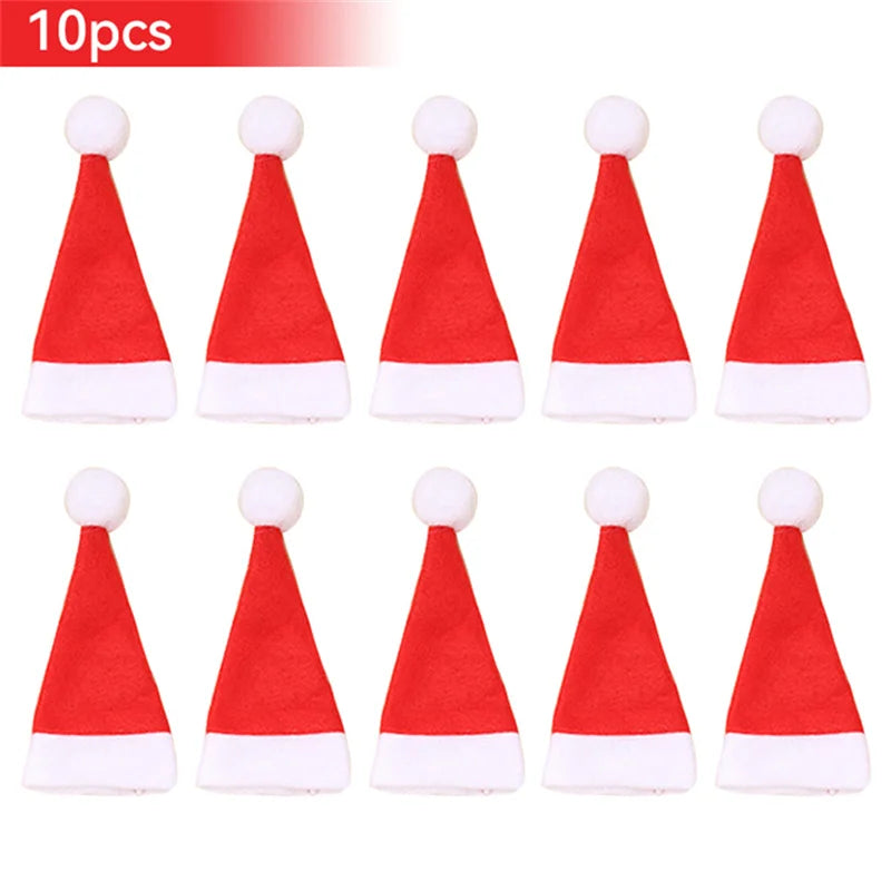 1/10Pcs Mini Santa Hats Christmas Lollipop Hat For  Wine Bottles Cover For Christmas Silverware Holders Table Dinner Decorations