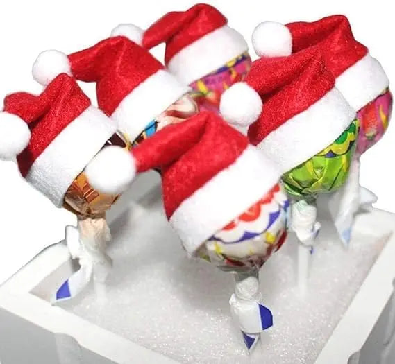 1/10Pcs Mini Santa Hats Christmas Lollipop Hat For  Wine Bottles Cover For Christmas Silverware Holders Table Dinner Decorations