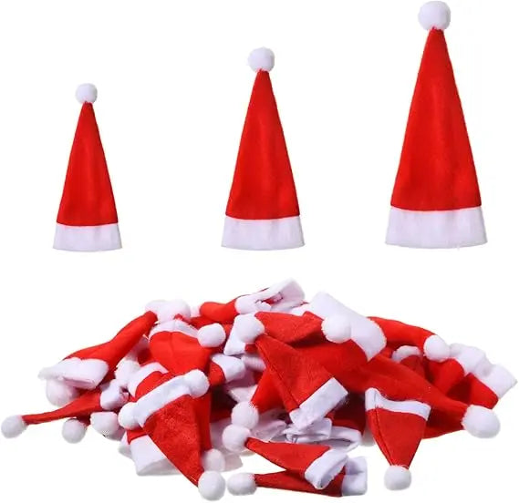 1/10Pcs Mini Santa Hats Christmas Lollipop Hat For  Wine Bottles Cover For Christmas Silverware Holders Table Dinner Decorations