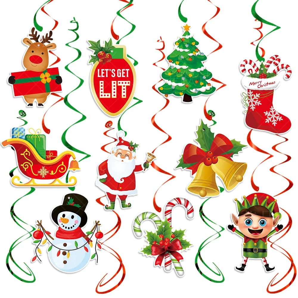 Christmas Decorations Colorful Christmas Paperboard Door Hangings Merry Xmas Santa Plaids Home Wall Door New Year Decor Supplies