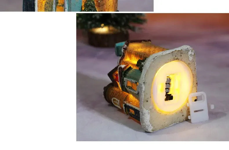 Christmas Decoration House LED Light Xmas Durable Ornaments Small Resin Mini House Miniature Village Building for Home Kids Gift