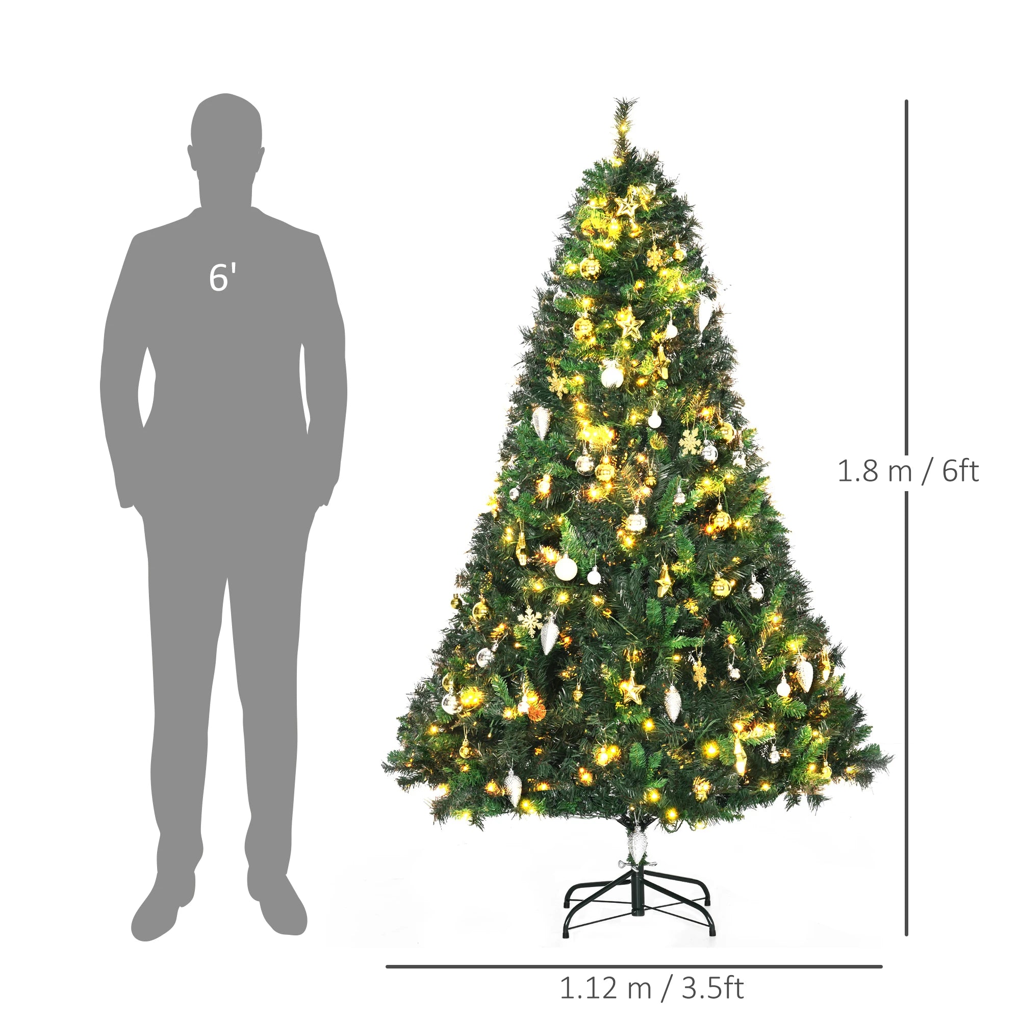 HOMCOM 6FT Pre-Lit Artificial Christmas Tree Holiday Décor Ornament Stand