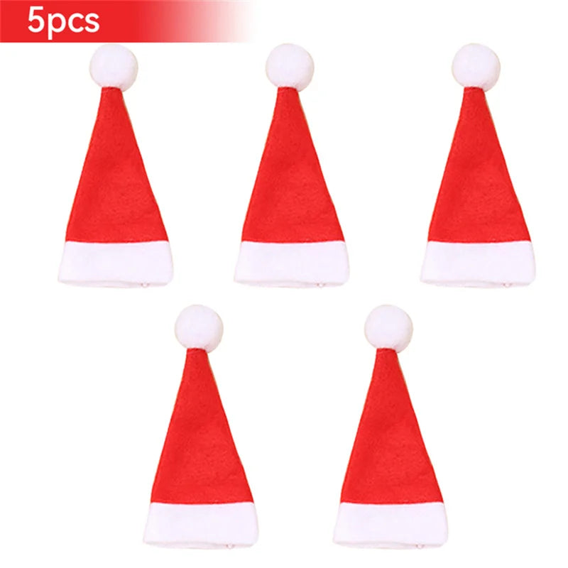 1/10Pcs Mini Santa Hats Christmas Lollipop Hat For  Wine Bottles Cover For Christmas Silverware Holders Table Dinner Decorations