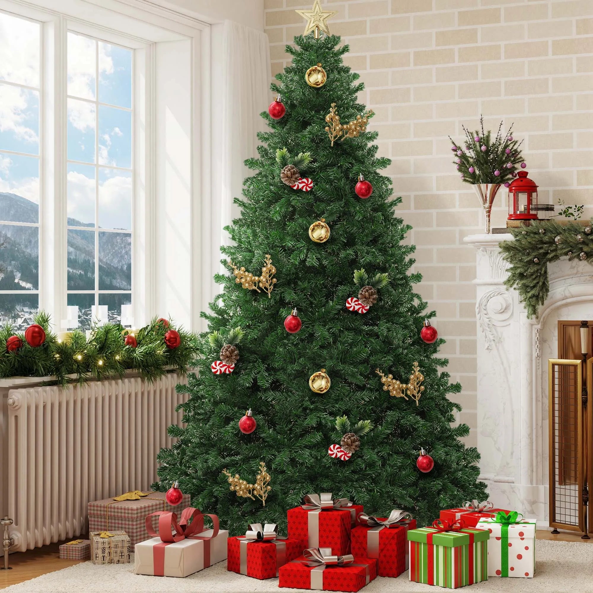 YITAHOME 6ft (182xΦ115cm) Artificial Christmas Tree 880 Tips Foldable Metal Frame & Stand