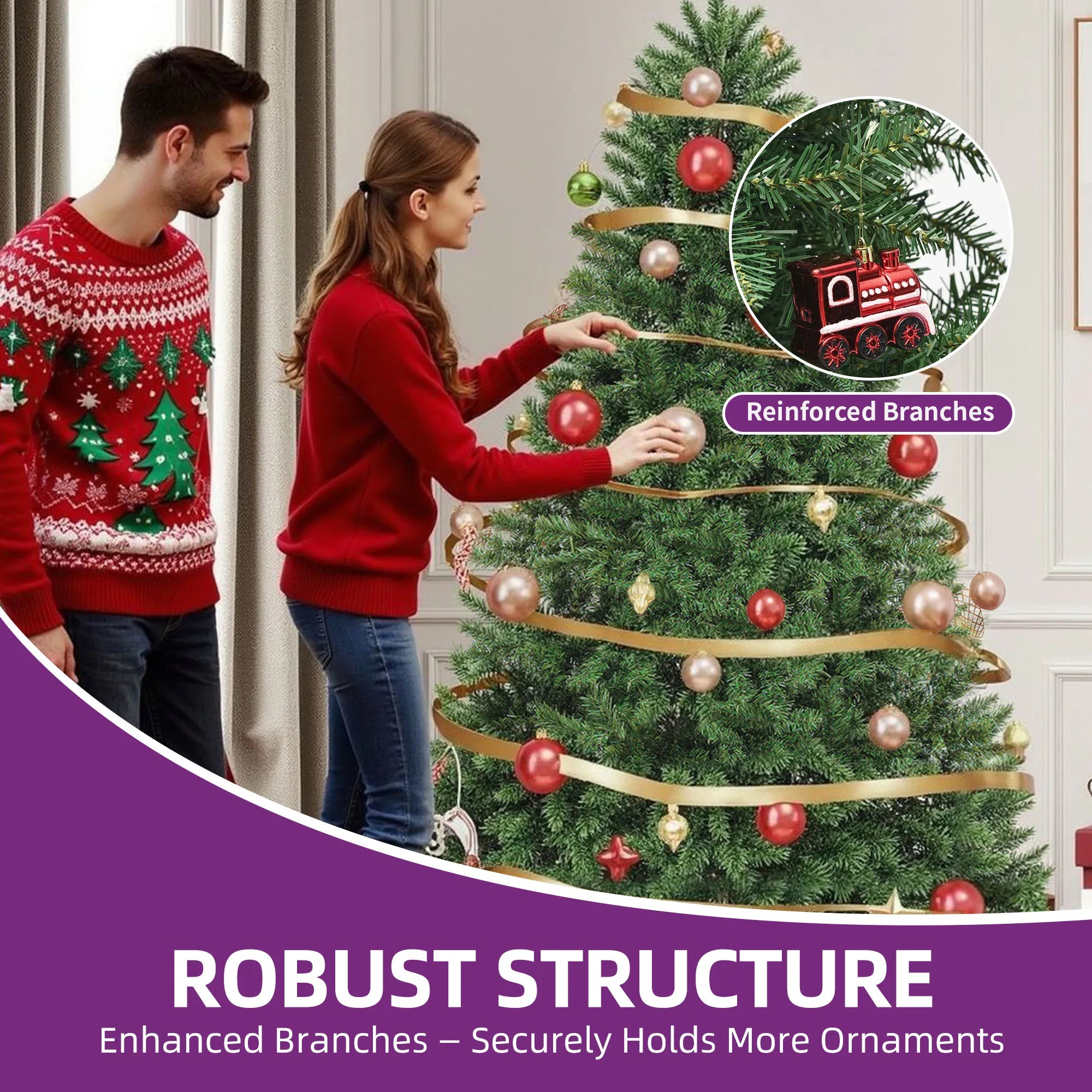 YITAHOME 6ft (182xΦ115cm) Artificial Christmas Tree 880 Tips Foldable Metal Frame & Stand