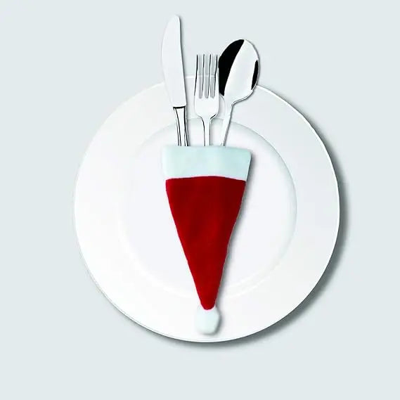 1/10Pcs Mini Santa Hats Christmas Lollipop Hat For  Wine Bottles Cover For Christmas Silverware Holders Table Dinner Decorations