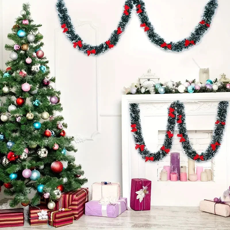 Christmas Bow Tinsel Ribbons Green Cane Ribbon Garland Xmas Tree Hanging Pendent Ribbon Wreath Ornament Party Wedding Home Decor