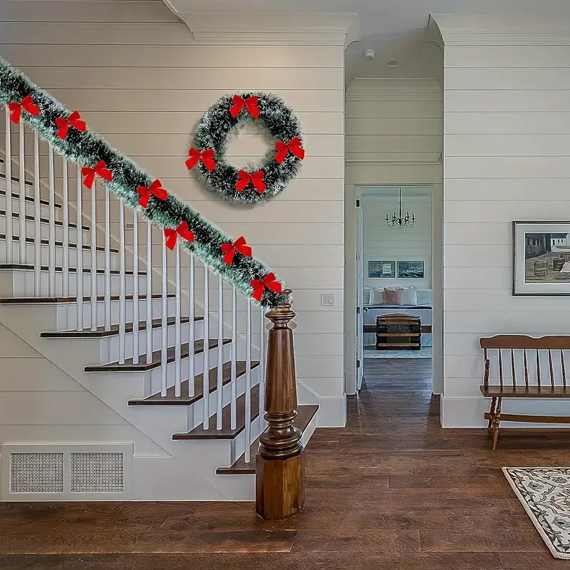 Christmas Bow Tinsel Ribbons Green Cane Ribbon Garland Xmas Tree Hanging Pendent Ribbon Wreath Ornament Party Wedding Home Decor