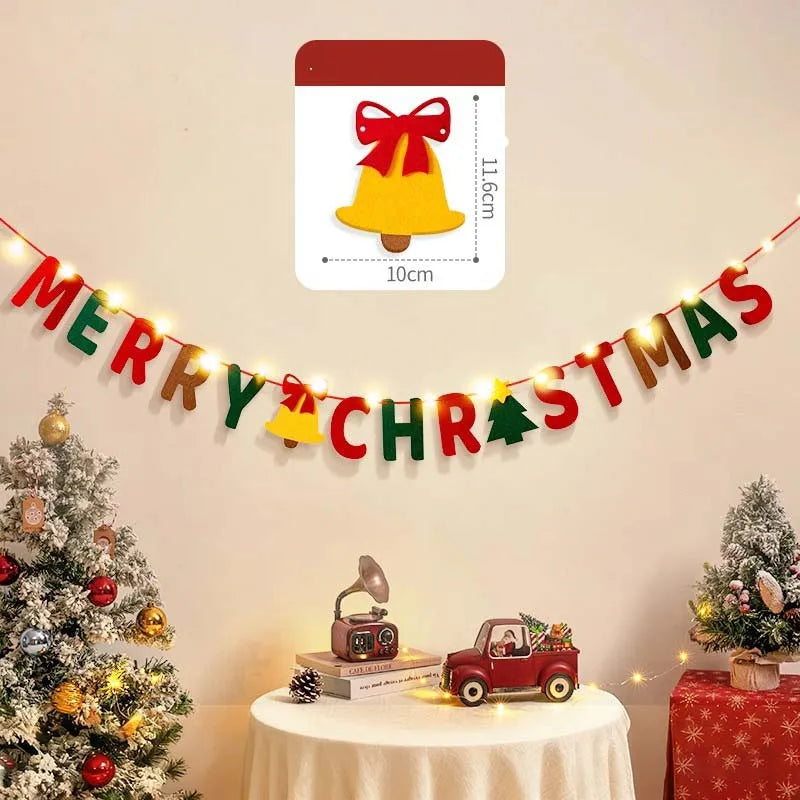 Merry Christmas Handmade DIY Pull Flag Christmas Party Wall Luminous Banner Home Christmas Decorations Room Background Decor
