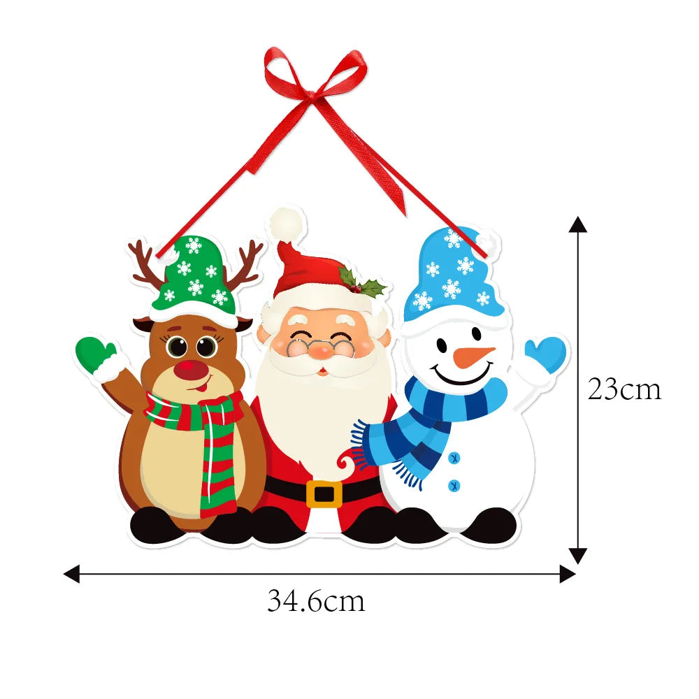 Christmas Decorations Colorful Christmas Paperboard Door Hangings Merry Xmas Santa Plaids Home Wall Door New Year Decor Supplies