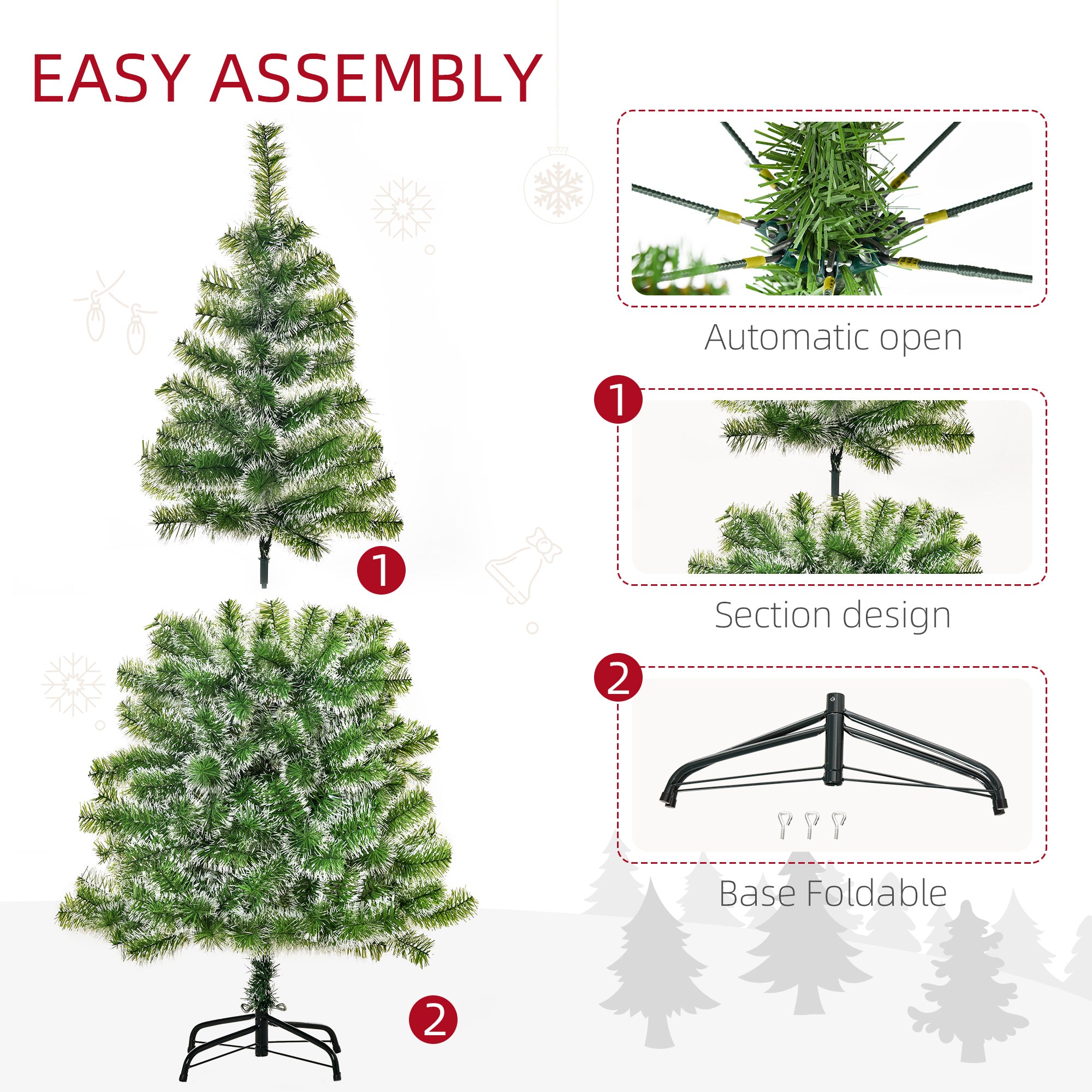 HOMCOM 5FT Home Decoration Artificial Christmas Tree Xmas Gift Metal Stand